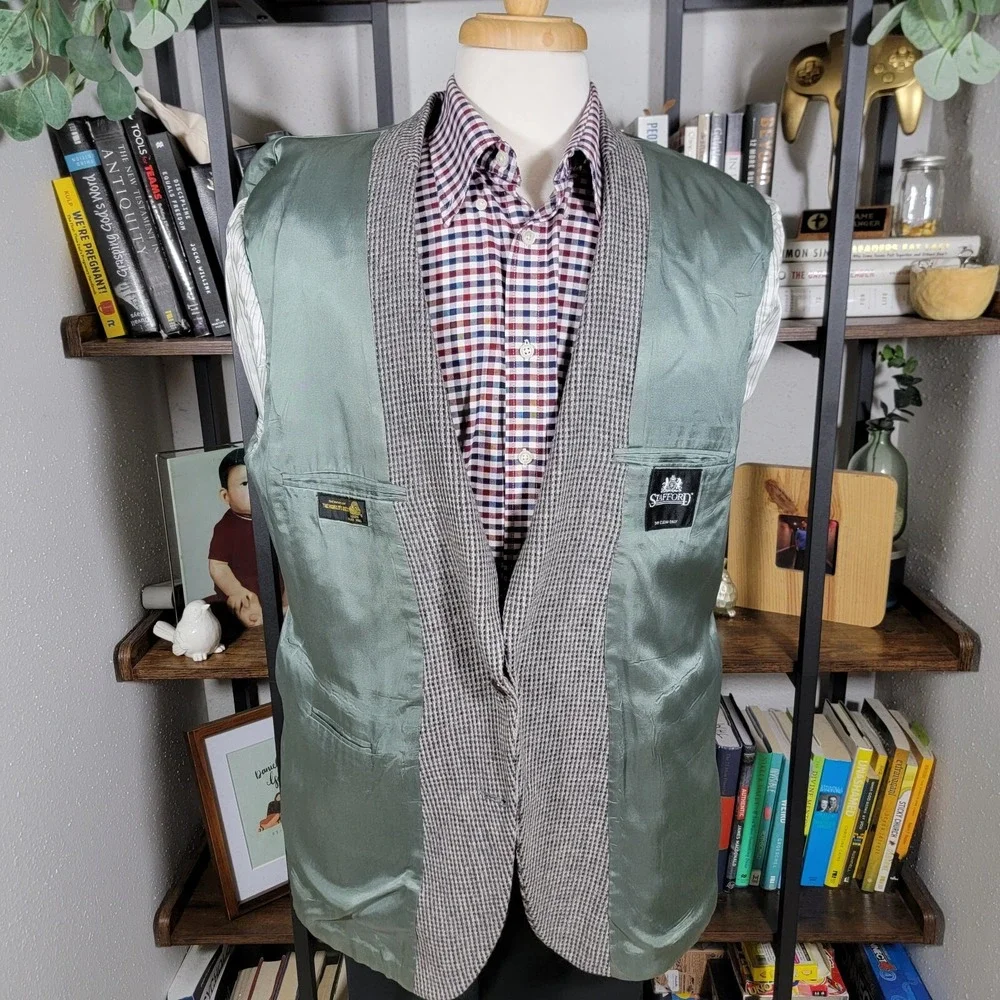 VTG Stafford Men's Tweed Blazer Jacket Two Button Gray‎ Pure Wool Size 46R